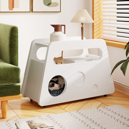 Table D'appoint En Bois, Design Moderne, Mobile Et Gain De Place, Blanc