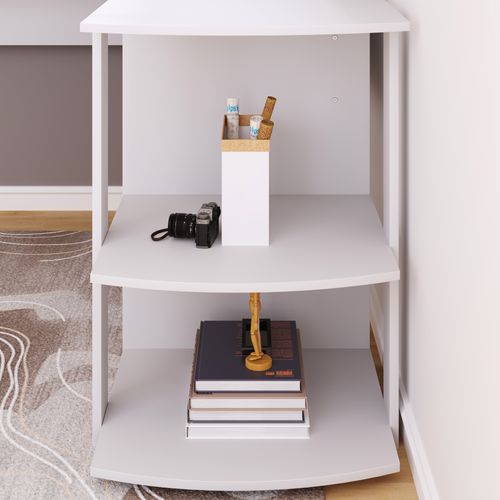 Bureau D'angle L En Mdf 140 Cm Avec 2 Étagères, Blanc