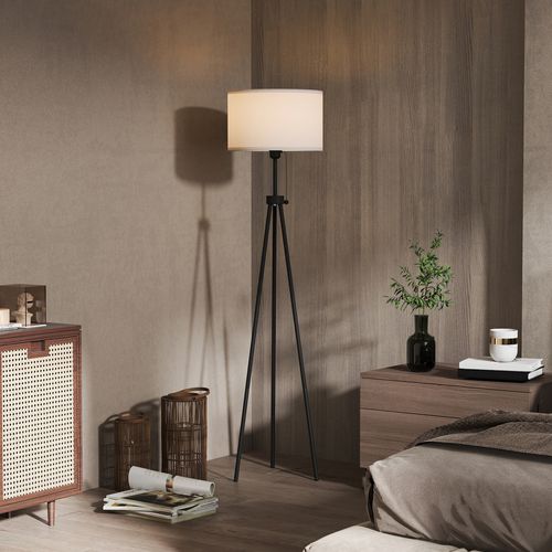 Lampadaire Moderne E27, Acier Et Polyester, Éclairage Élégant Pour Salon Et Chambre, Noir Et Blanc