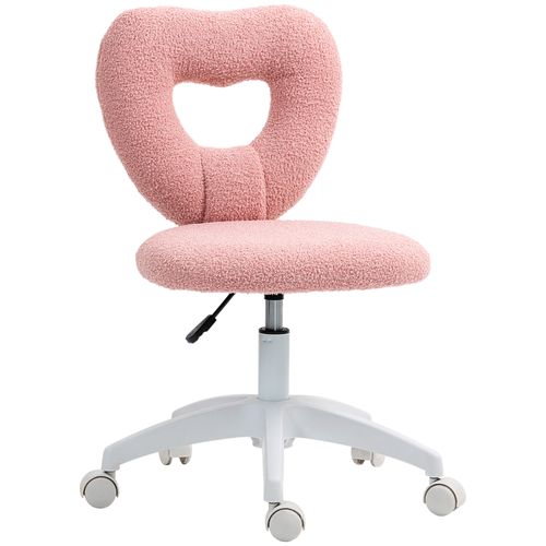 Chaise De Bureau Sans Accoudoirs, Dossier Cœur, Hauteur Réglable, Tissu Peluche, Rose