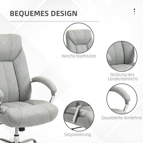Chaise De Bureau Ergonomique Avec Fonction Bascule, Accoudoirs Rembourrés, Gris Clair
