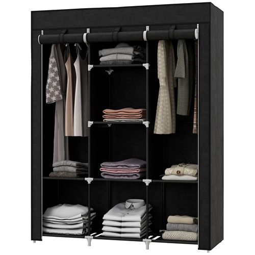 Armoire En Tissu Avec Barre De Vêtements 8 Niveaux 125x43x162,5cm Pliable Pour Hall, Gris Clair