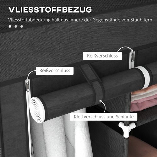 Armoire En Tissu Avec Barre De Vêtements 8 Niveaux 125x43x162,5cm Pliable Pour Hall, Gris Clair