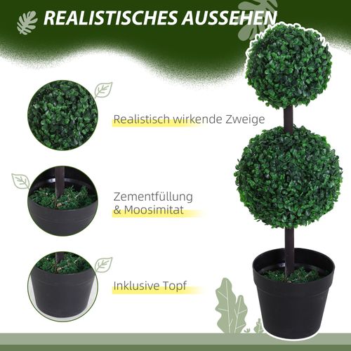 Plante Artificielle En Plastique Grande 67 Cm, Arbre Décoratif Avec 2 Boules, Pour Salon Bureau
