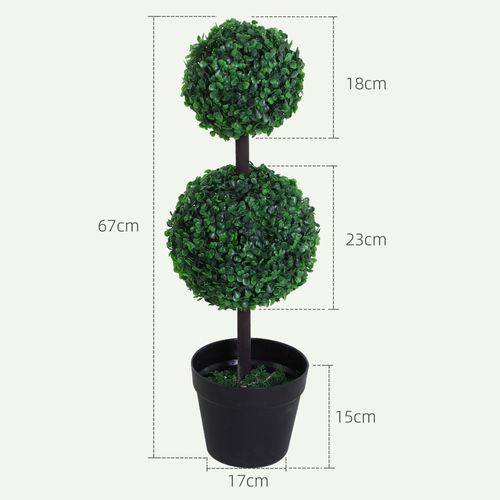 Plante Artificielle En Plastique Grande 67 Cm, Arbre Décoratif Avec 2 Boules, Pour Salon Bureau