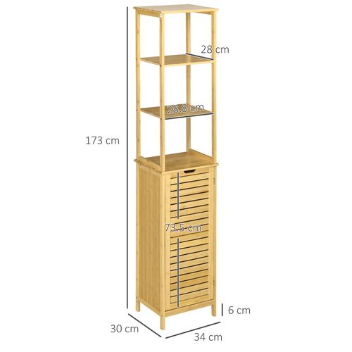 Armoire En Bambou, 3 Compartiments Ouverts, 1 Placard, Protection Anti-basculement, Naturel