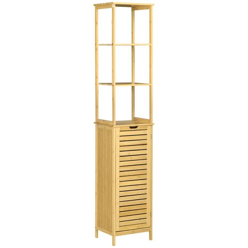 Armoire En Bambou, 3 Compartiments Ouverts, 1 Placard, Protection Anti-basculement, Naturel