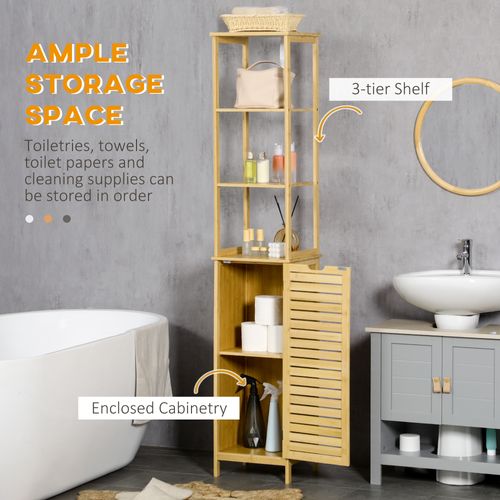 Armoire En Bambou, 3 Compartiments Ouverts, 1 Placard, Protection Anti-basculement, Naturel