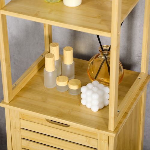 Armoire En Bambou, 3 Compartiments Ouverts, 1 Placard, Protection Anti-basculement, Naturel