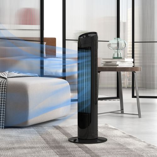 Ventilateur Colonne Abs Silencieux 3 Vitesses Oscillation 70° Noir Ø27 X H75 Cm