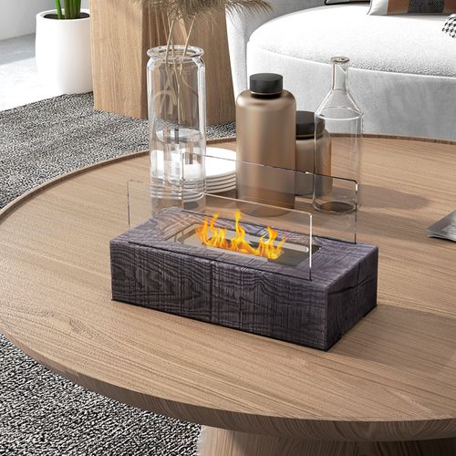 Cheminée De Table En Acier Inoxydable Et Bois, 0,15 L, Portable, 1000 Btu, 33 X 16 X 18 Cm