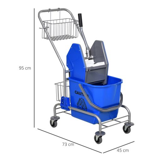 Chariot De Nettoyage Professionnel Avec Seau De 26 L Et Panier De Rangement, Bleu 73l X 45l X 95h Cm