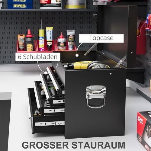 Coffre à Outils En Acier, Avec 6 Tiroirs, Serrure Et Poignée, Noir