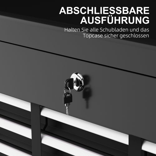 Coffre à Outils En Acier, Avec 6 Tiroirs, Serrure Et Poignée, Noir