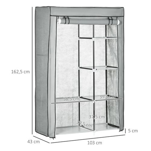 Armoire En Tissu, Non Tissé, 6 Compartiments, Pliable, Gris, 103x43x162,5 Cm