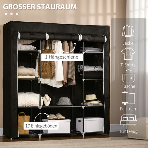 Armoire En Tissu Vliesstoff Avec 1 Tringle Et 10 Étagères, Gain De Place Robuste, 150x43x162,5cm