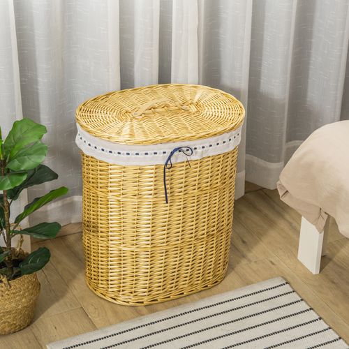 Panier à Linge Avec Couvercle En Osier 100l 51x38x57cm Naturel Pour Chambre Et Salle De Bain