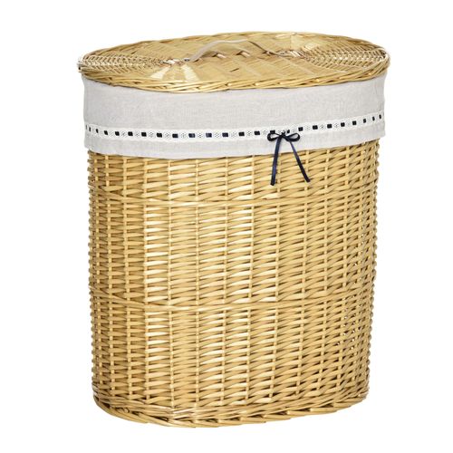 Panier à Linge Avec Couvercle En Osier 100l 51x38x57cm Naturel Pour Chambre Et Salle De Bain