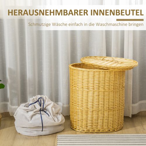 Panier à Linge Avec Couvercle En Osier 100l 51x38x57cm Naturel Pour Chambre Et Salle De Bain