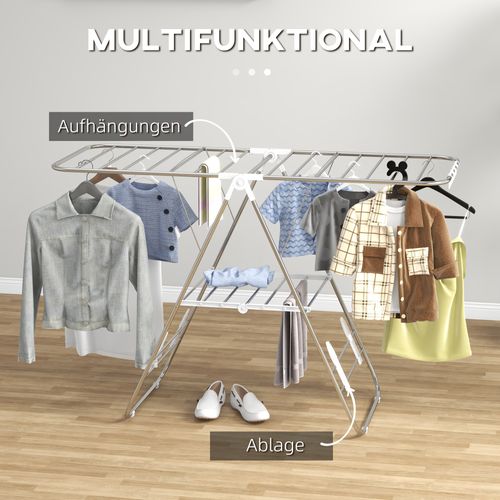 Séchoir à Linge Pliable Et Portable En Acier Inoxydable Et Plastique Avec Barres Télescopiques