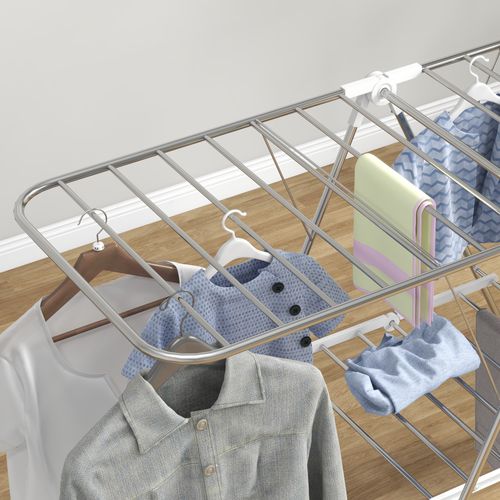 Séchoir à Linge Pliable Et Portable En Acier Inoxydable Et Plastique Avec Barres Télescopiques