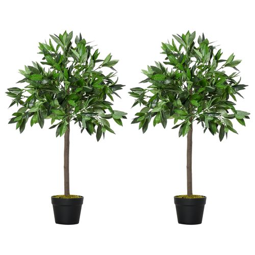 Set De 2 Faux Laurier, 90 Cm, Plantes En Plastique, Pot En Ciment, Plantes D'intérieur, Vert