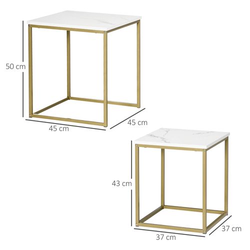 Lot De 2 Tables Basses Blanches, Cadre En Acier, Tables Gigognes Salon/chambre Moderne