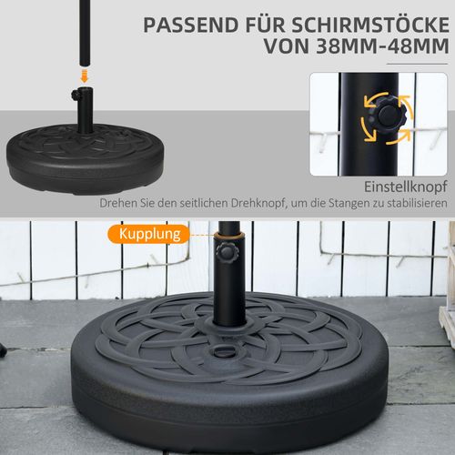 Support Parasol Remplissable Jusqu’à 35 Kg En Plastique Rond, Pour Balcon Et Jardin, Noir
