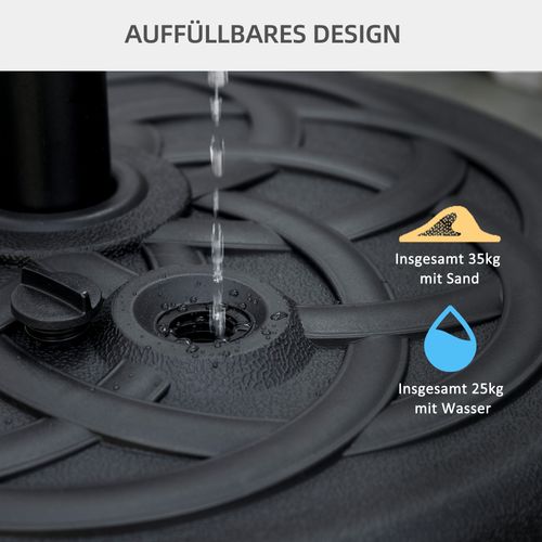 Support Parasol Remplissable Jusqu’à 35 Kg En Plastique Rond, Pour Balcon Et Jardin, Noir