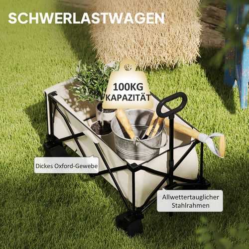 Chariot De Jardin Acier Et Tissu 138l Pliable Avec Bâche Amovible, Poignées Et Roues,beige