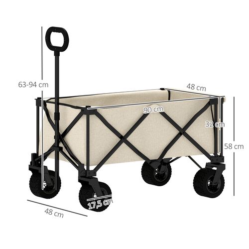 Chariot De Jardin Acier Et Tissu 138l Pliable Avec Bâche Amovible, Poignées Et Roues,beige