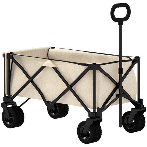 Chariot De Jardin Acier Et Tissu 138l Pliable Avec Bâche Amovible, Poignées Et Roues,beige