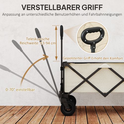 Chariot De Jardin Acier Et Tissu 138l Pliable Avec Bâche Amovible, Poignées Et Roues,beige