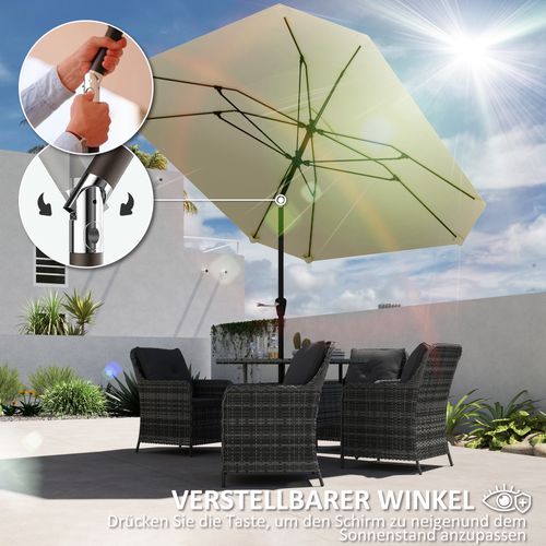 Parasol 233 Cm, Inclinable, Octogonal, Stable, Protection Solaire Pour Terrasse, Beige