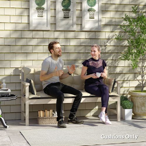 Coussin De Banc 3 Places 180x110x8 Cm En Tissu Résistant, Avec Attaches, Beige Et Noir