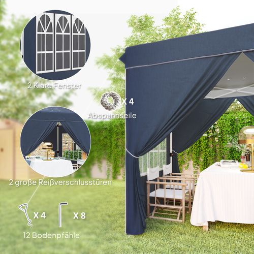 Pavillon 2,5x2,5m, Imperméable, Robuste, Pop-up, Avec 4 Côtés, ,bleu Foncé