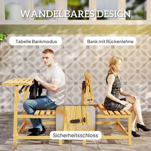 Banc De Jardin 2 Places En Bois, Résistant Aux Intempéries, Avec Dossier Convertible, 110x61x89cm