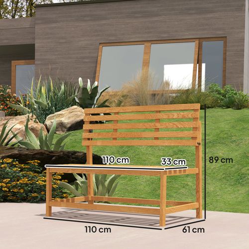 Banc De Jardin 2 Places En Bois, Résistant Aux Intempéries, Avec Dossier Convertible, 110x61x89cm