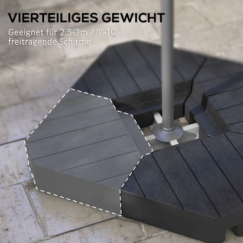 Pied Parasol 4 Pièces Hdpe Effet Bois, Pour Croix De Parasol Déporté, Remplissable, Noir