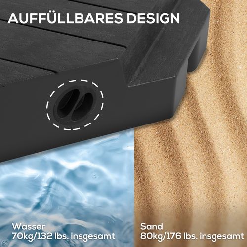 Pied Parasol 4 Pièces Hdpe Effet Bois, Pour Croix De Parasol Déporté, Remplissable, Noir