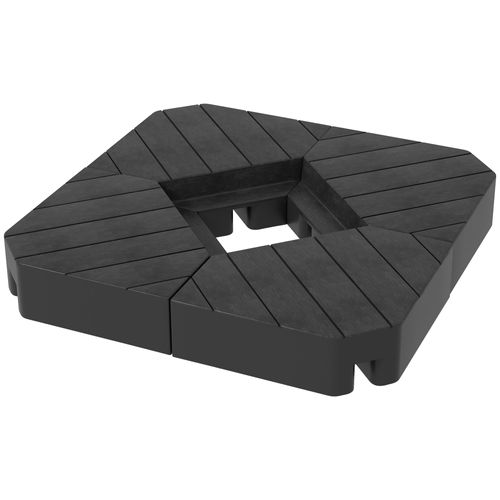 Pied Parasol 4 Pièces Hdpe Effet Bois, Pour Croix De Parasol Déporté, Remplissable, Noir