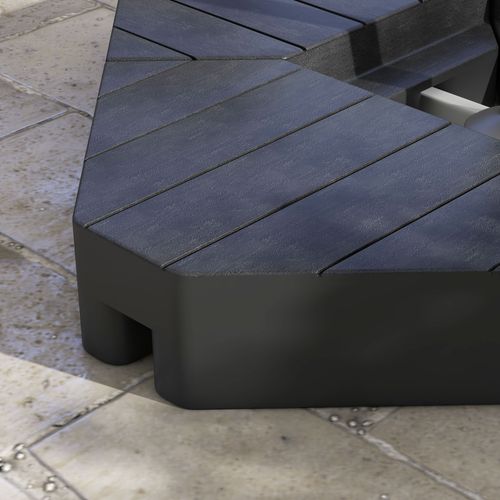 Pied Parasol 4 Pièces Hdpe Effet Bois, Pour Croix De Parasol Déporté, Remplissable, Noir
