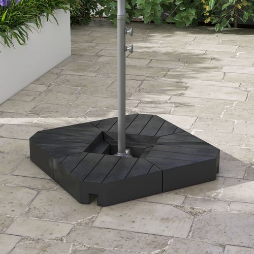 Pied Parasol 4 Pièces Hdpe Effet Bois, Pour Croix De Parasol Déporté, Remplissable, Noir