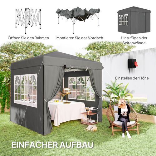 Pavillon 2,5x2,5m, Imperméable, Robuste, Pop-up, Avec 4 Côtés, ,gris Foncé