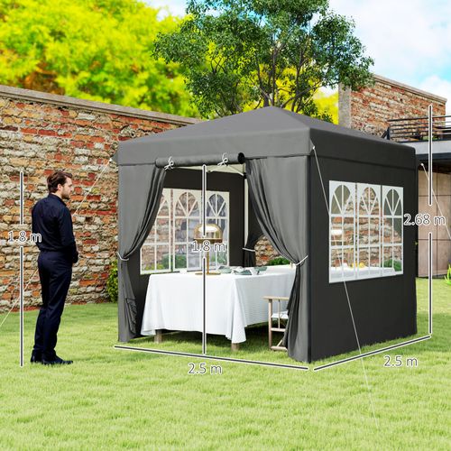 Pavillon 2,5x2,5m, Imperméable, Robuste, Pop-up, Avec 4 Côtés, ,gris Foncé