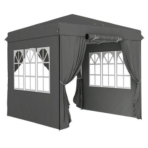 Pavillon 2,5x2,5m, Imperméable, Robuste, Pop-up, Avec 4 Côtés, ,gris Foncé