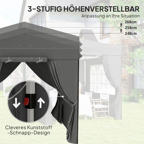 Pavillon 2,5x2,5m, Imperméable, Robuste, Pop-up, Avec 4 Côtés, ,gris Foncé