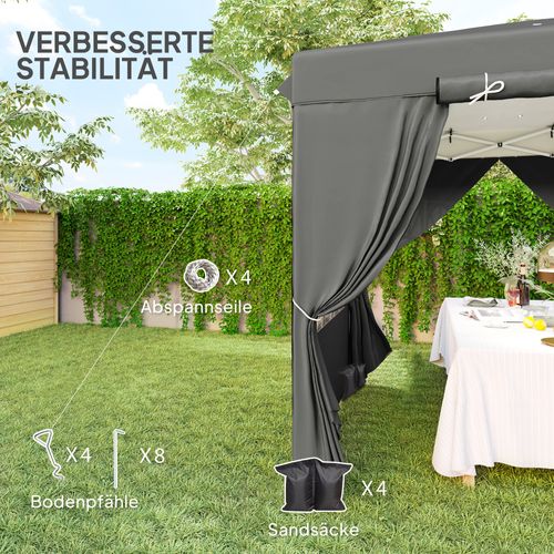 Pavillon 2,5x2,5m, Imperméable, Robuste, Pop-up, Avec 4 Côtés, ,gris Foncé