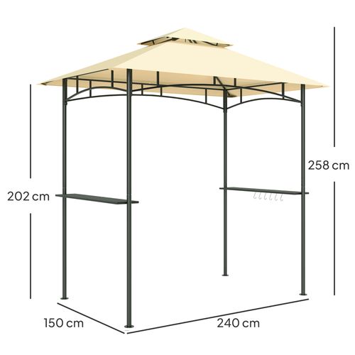 Pavillon De Jardin En Métal Avec Toit Double, Imperméable Et Ignifuge, Protection Uv, Beige