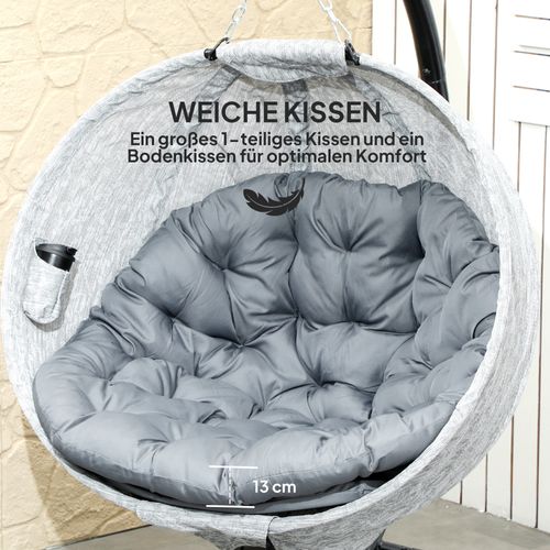 Fauteuil Suspendu Oeuf Pliable Pour Extérieur Avec Support, Coussin Lavable, Gris